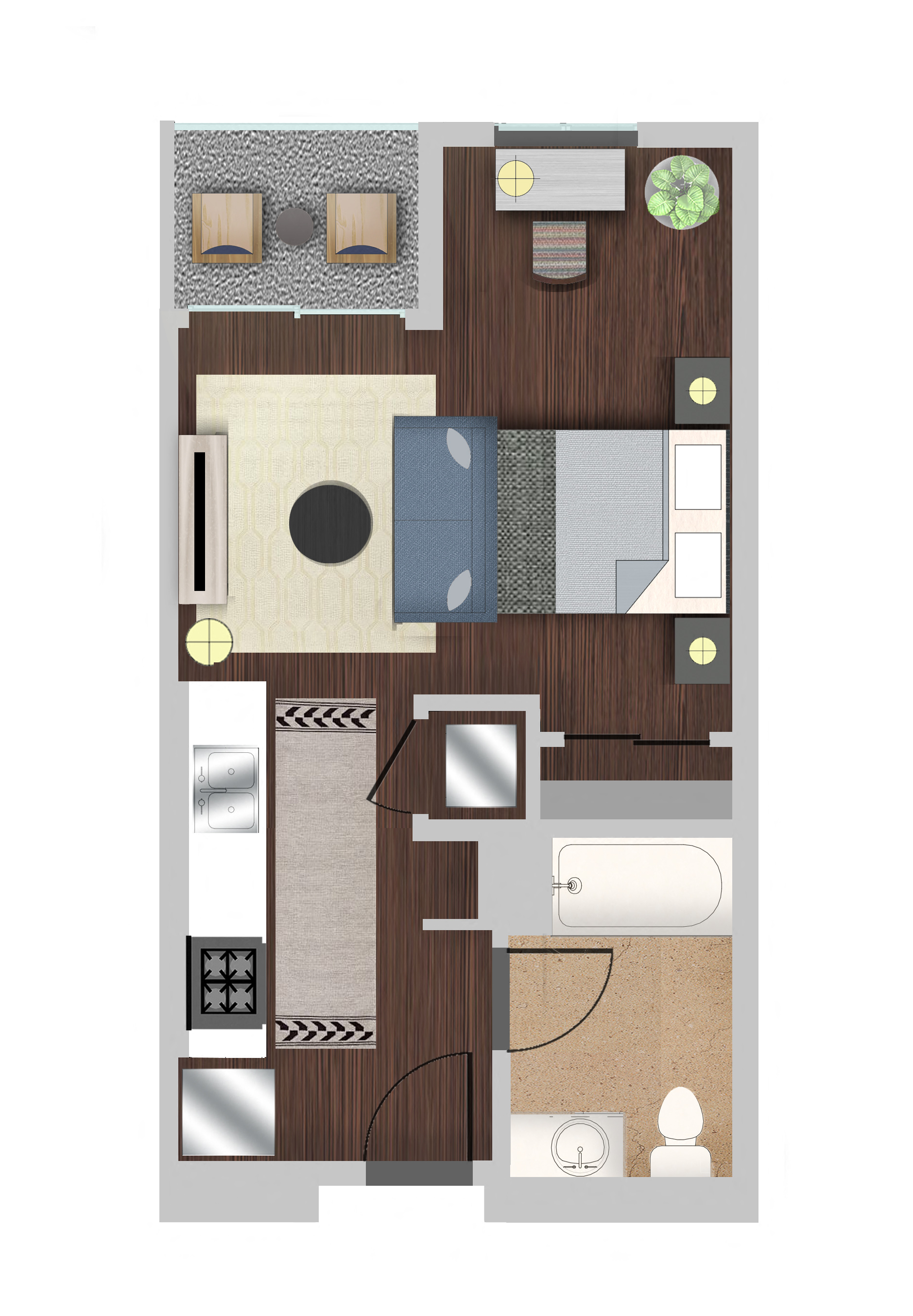 Floor plan for studio, 1 bath, 465 sqft